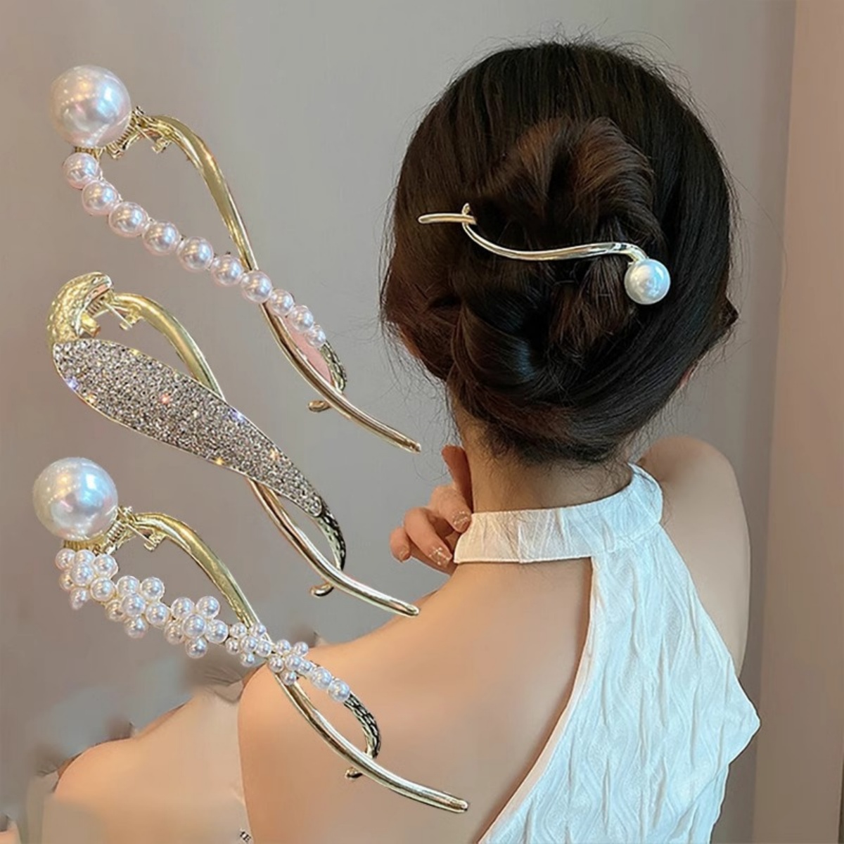 Korean Daily Lifestyle - Elegante glitter parel haarclip voor vrouwen