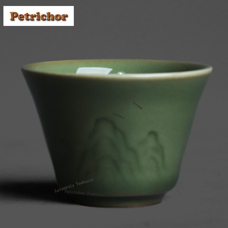 Celadon Ceramic Cup - 50ml Yue Kiln Celadon Relief Theekopje