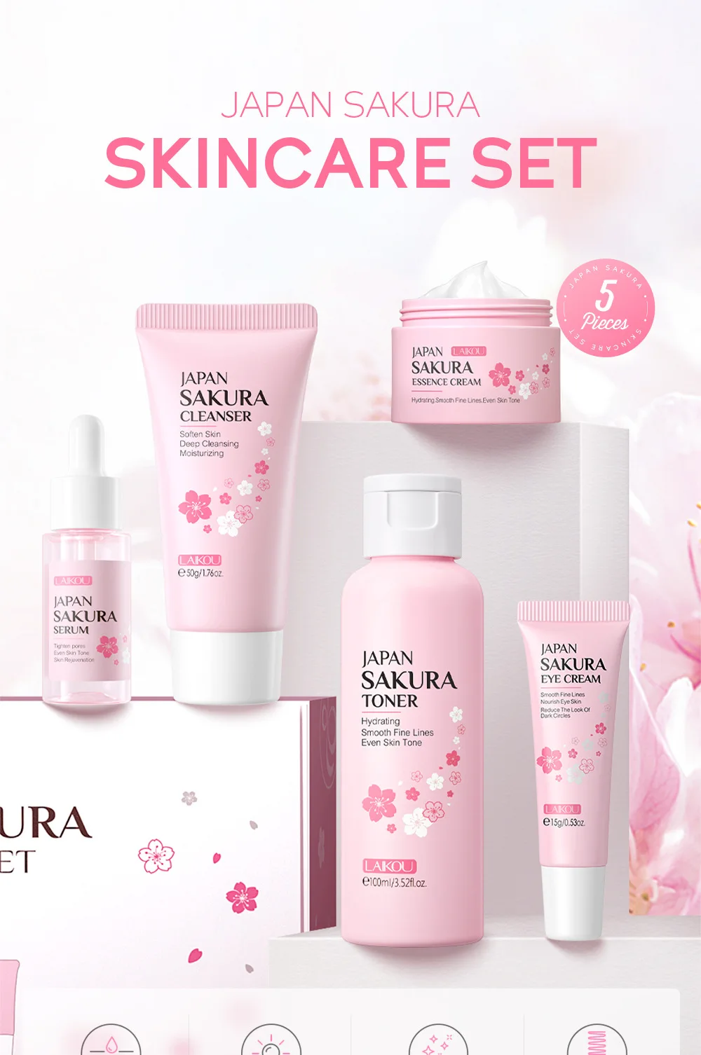 LAIKOU Sakura Kit Huidverzorgi - Korean Skincare Routine recensie en prijs